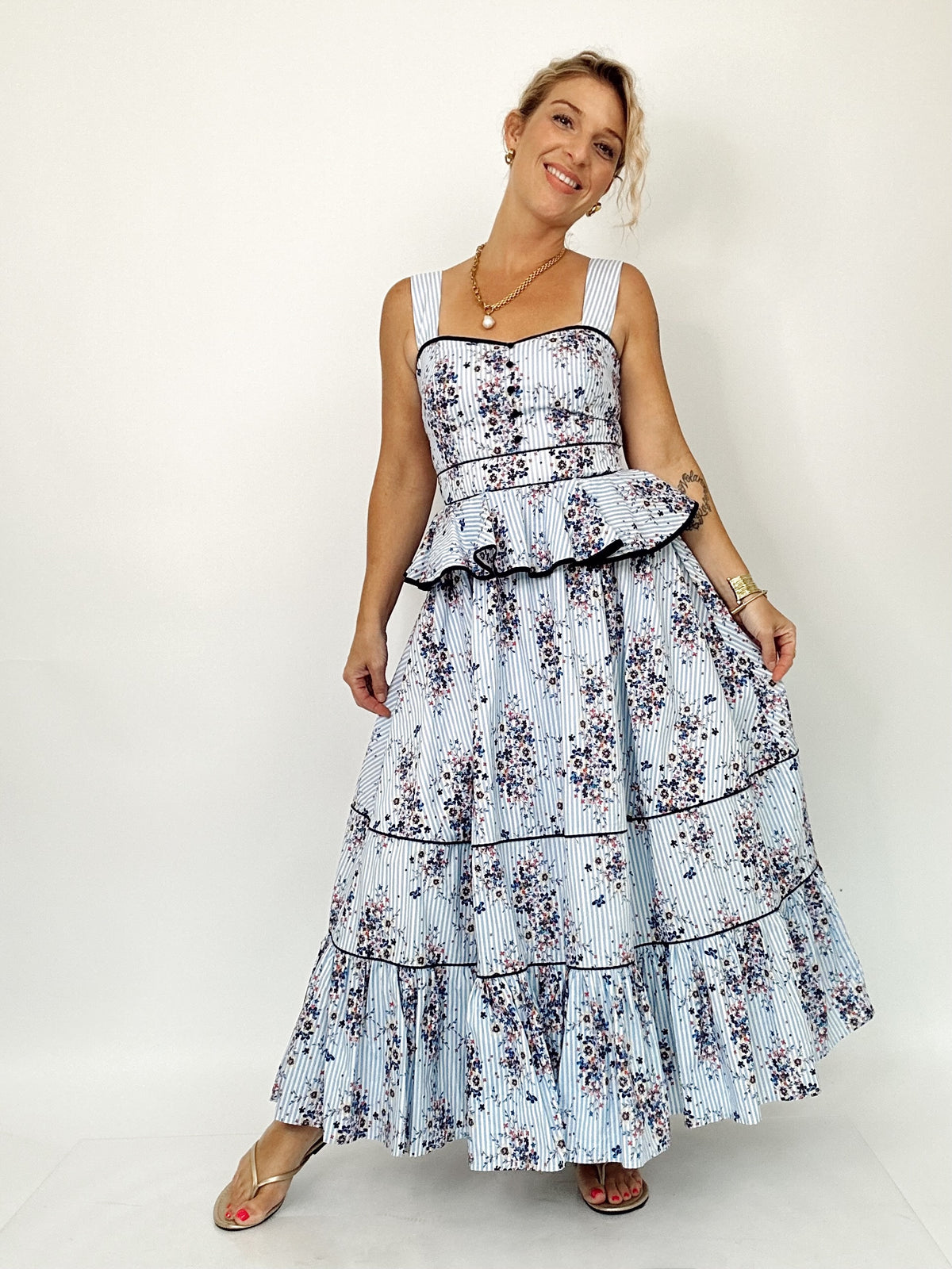 Grace Floral Peplum Waist Midi Dress