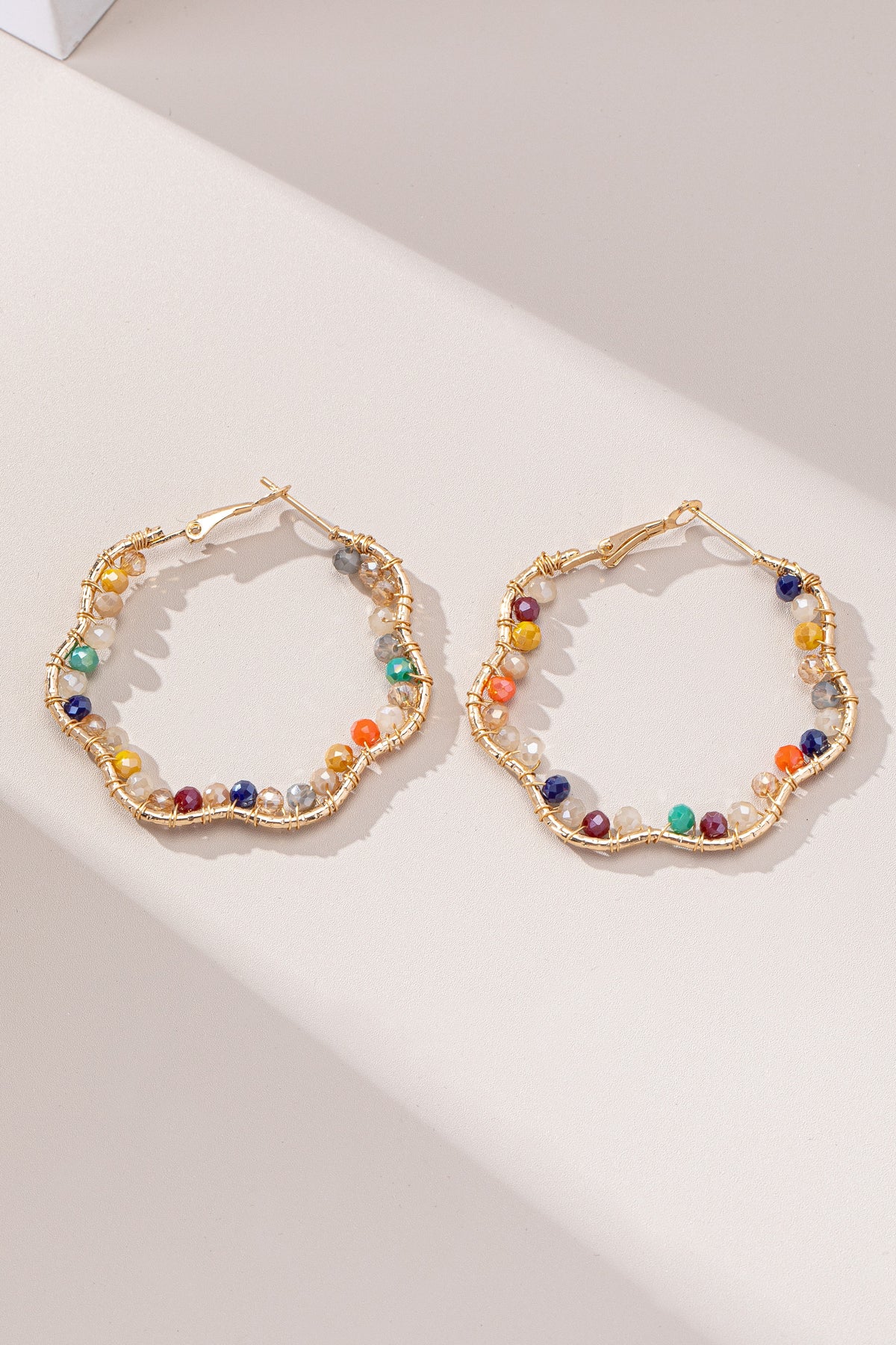 Wavy Beaded Hoop Earrings