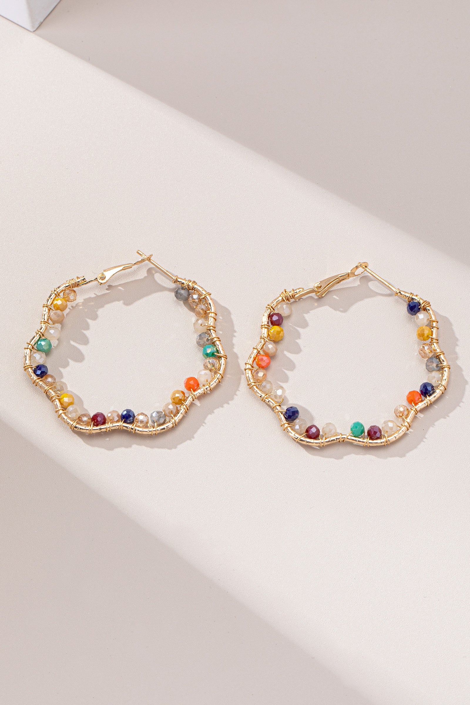 Wavy Beaded Hoop Earrings
