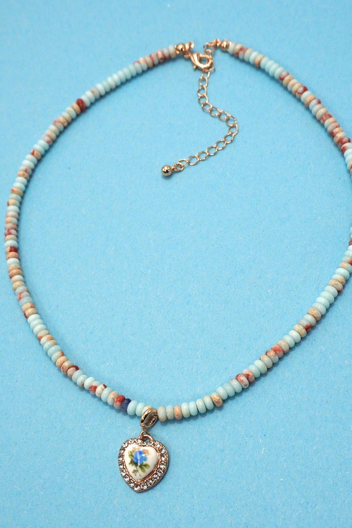 Stone Beaded Necklace Aqua Marine