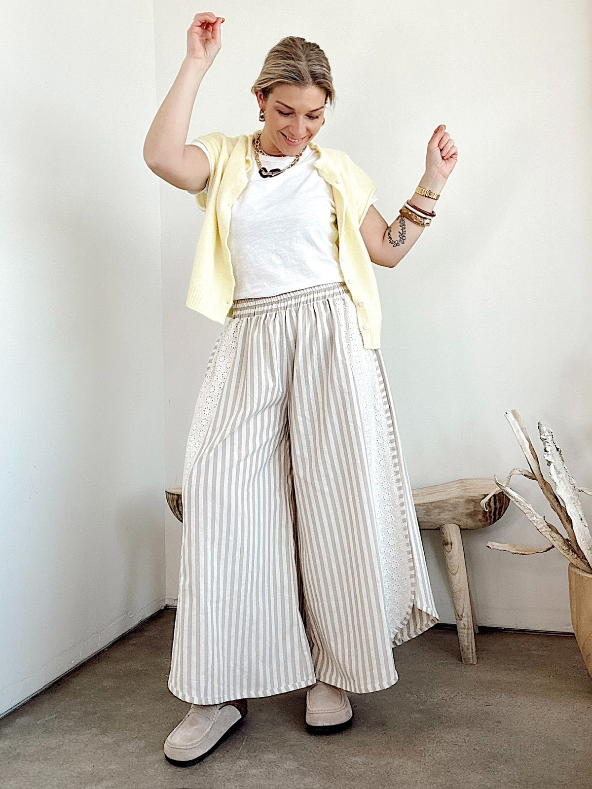 Becky Striped Wide Leg Pants Taupe
