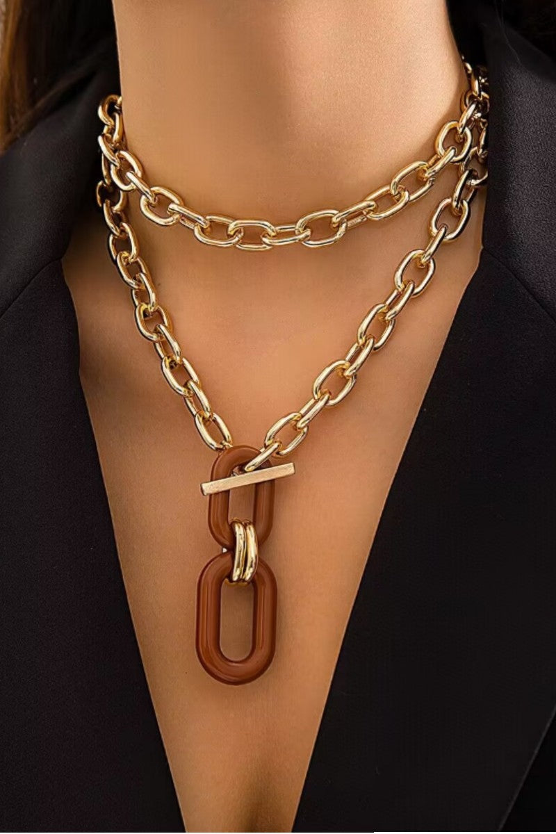 Multi- Layer Metal Necklace Chain Coffee
