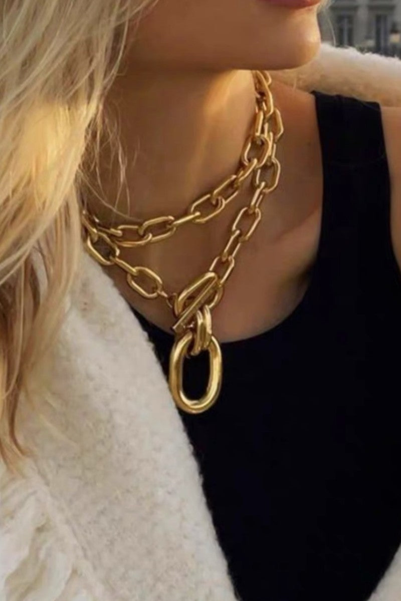 Multi- Layer Metal Necklace Chain Gold