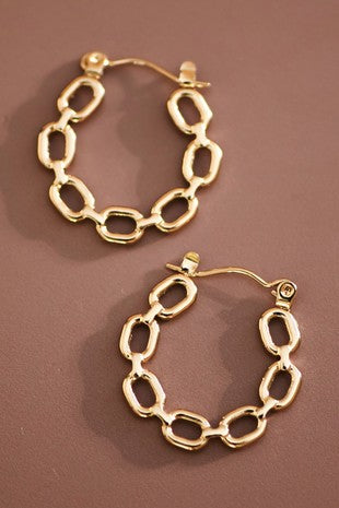 18k Non Tarnish Steel Link Hoops Gold