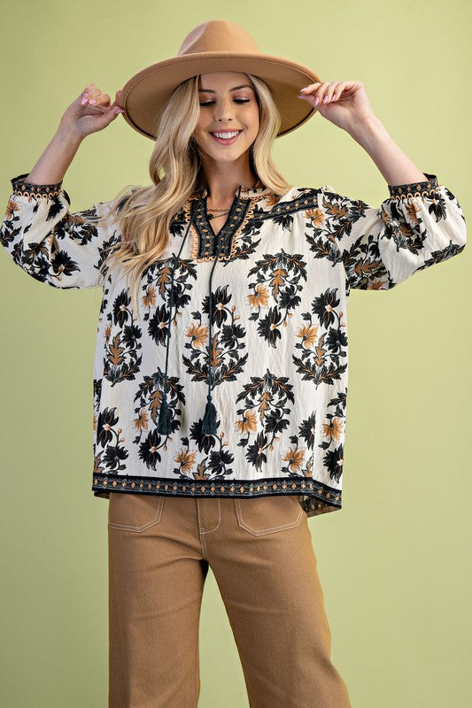 Janine Floral Blouse Black