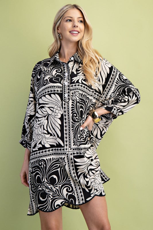Bree Print Shirt Dress Black