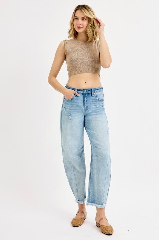Skye Mid Rise Crop Barrel Jeans
