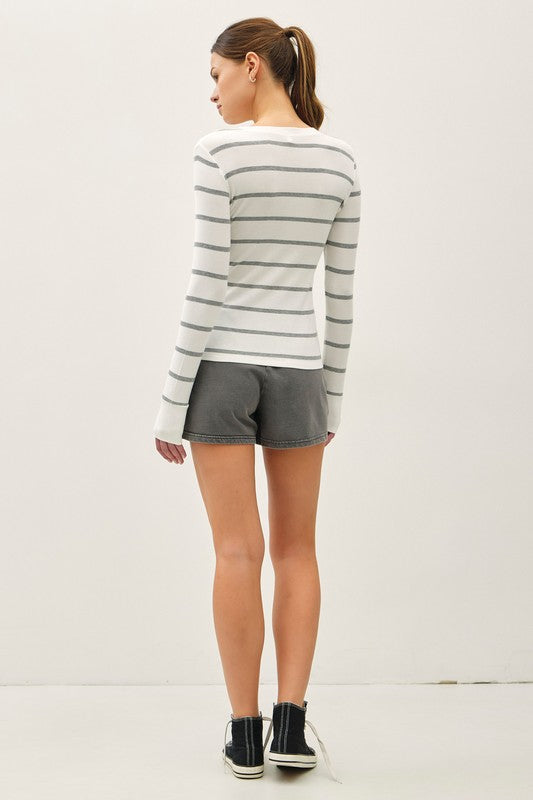 Margie Stripe Top H. Grey