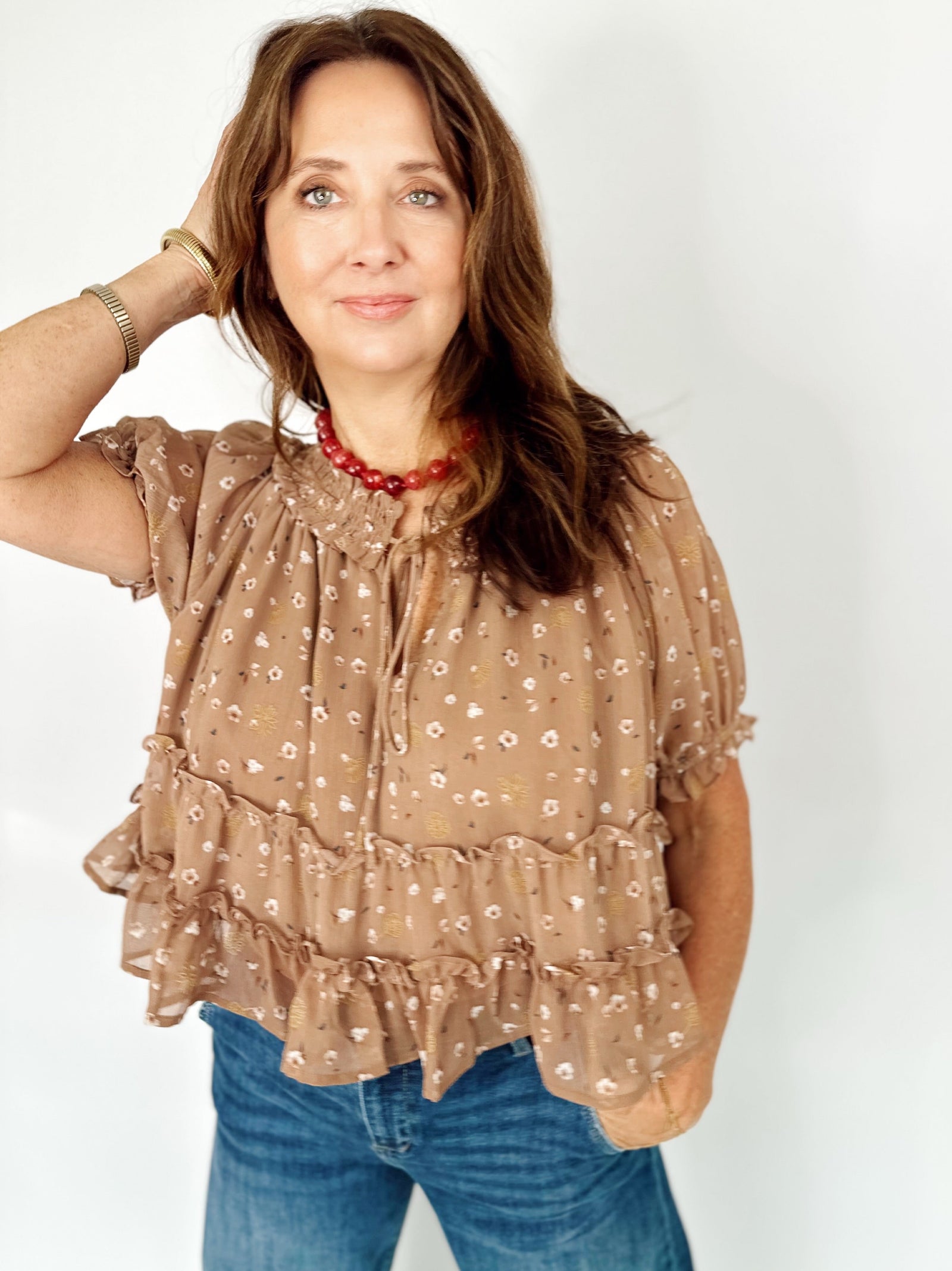 Riley Floral Top Mocha