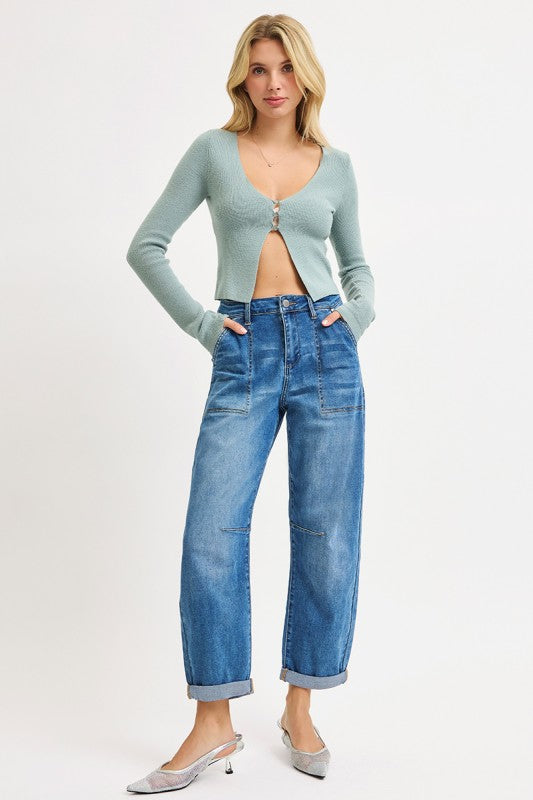 Zena Mid Rise Barrel Jeans