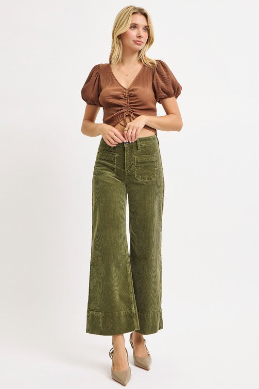 Autumn High Rise Crop Corduroy Pants