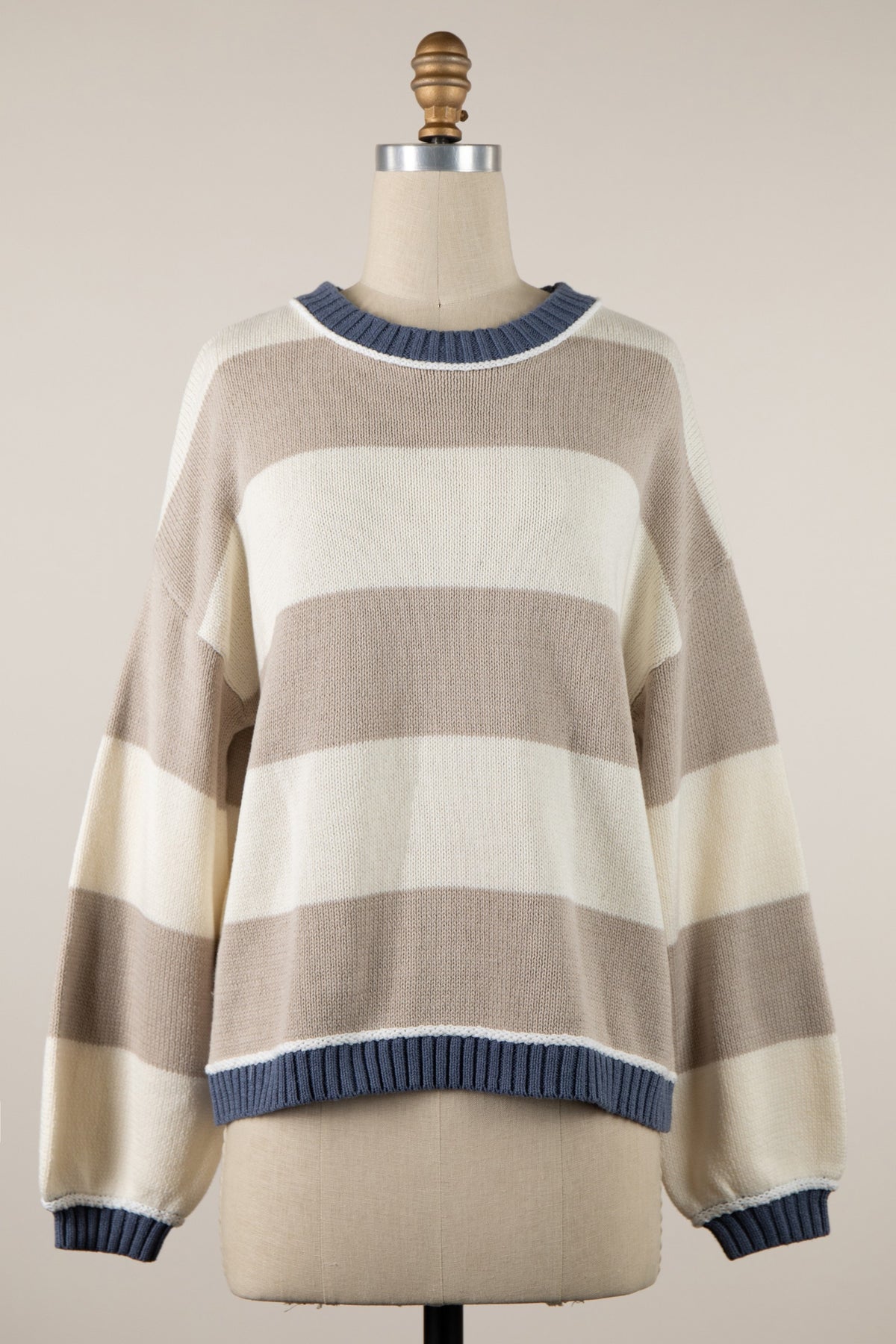 Melanie Striped Color Block Sweater Neutral
