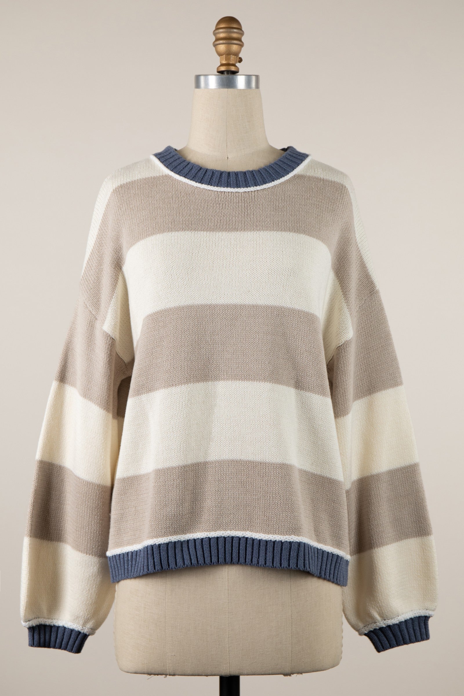 Melanie Striped Color Block Sweater Neutral