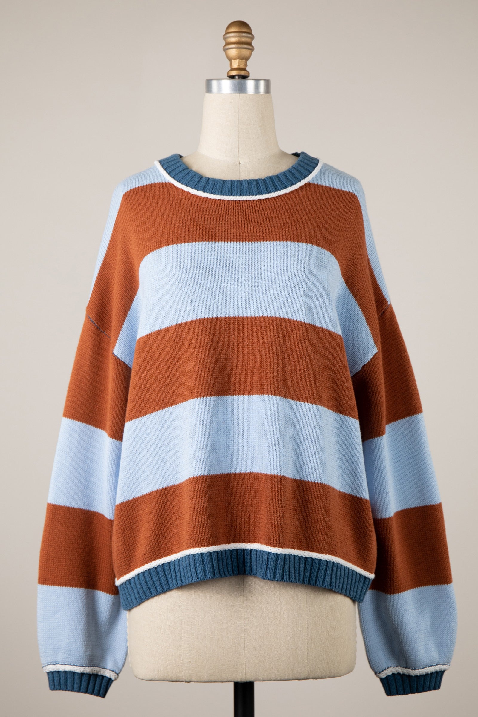 Melanie Striped Color Block Sweater Blue/Rust