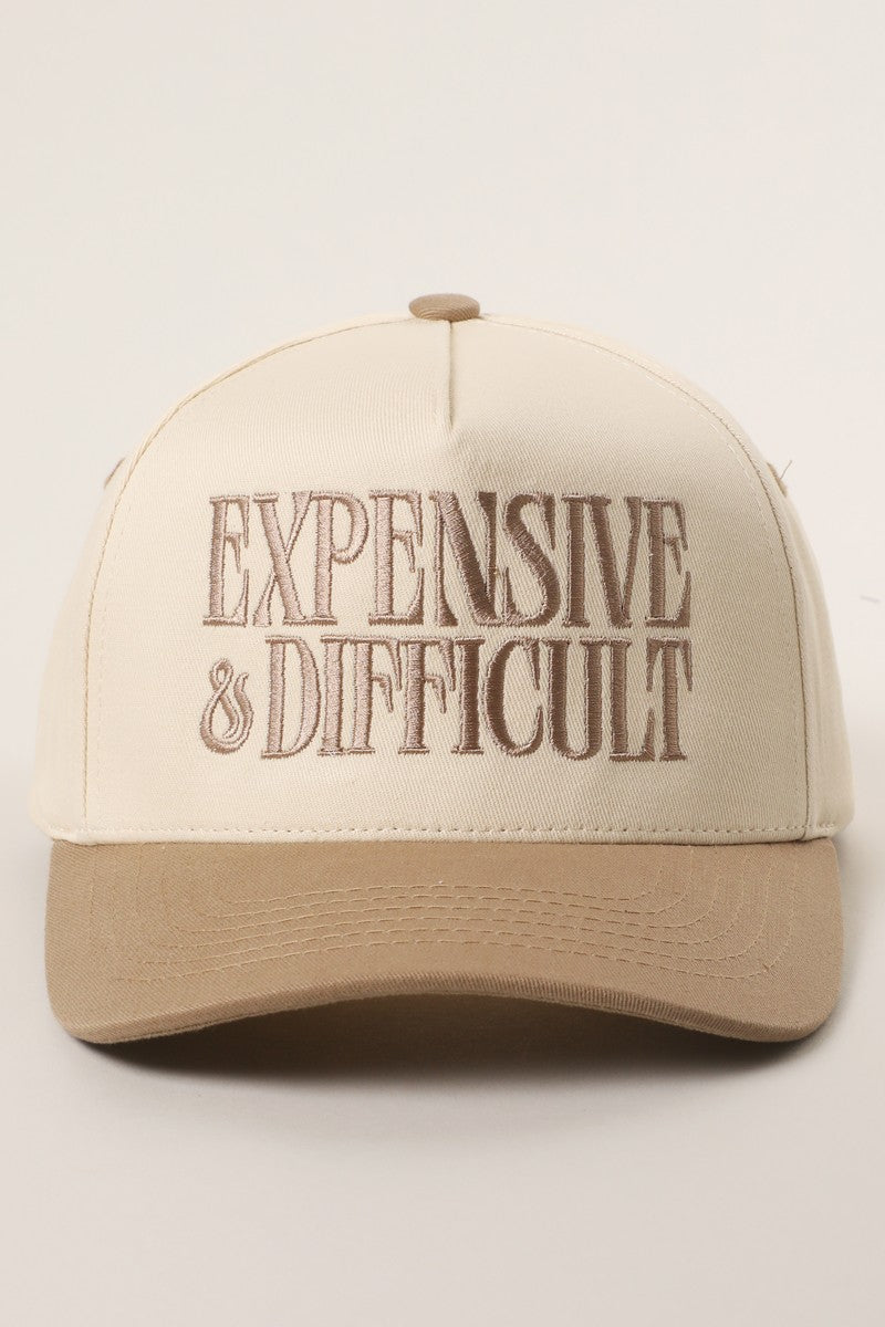 Expensive &amp; Difficult Embroidered Trucker Hat Beige