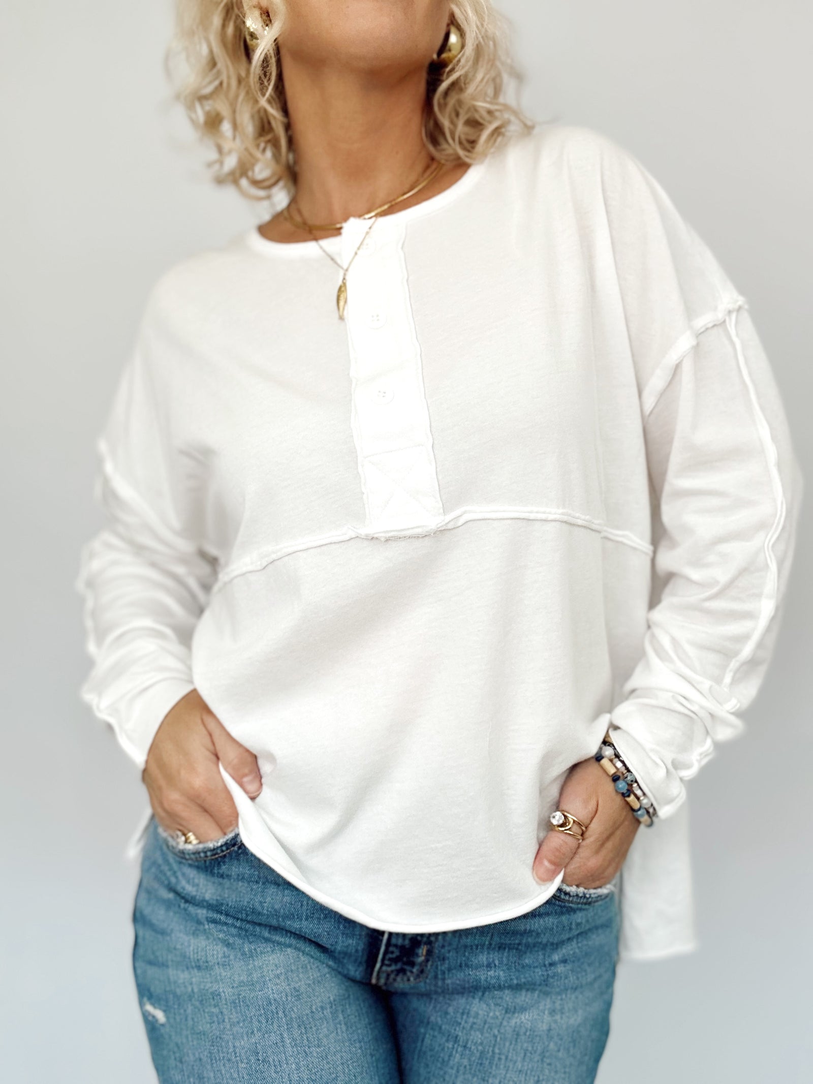 Nadia Oversized Henley Top White