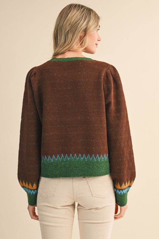 Eloise Geometric Knit Sweater Brown Green