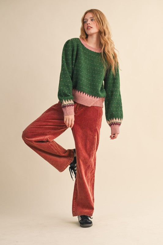 Eloise Geometric Knit Sweater Forest Green