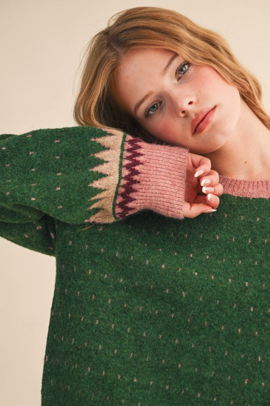 Eloise Geometric Knit Sweater Forest Green