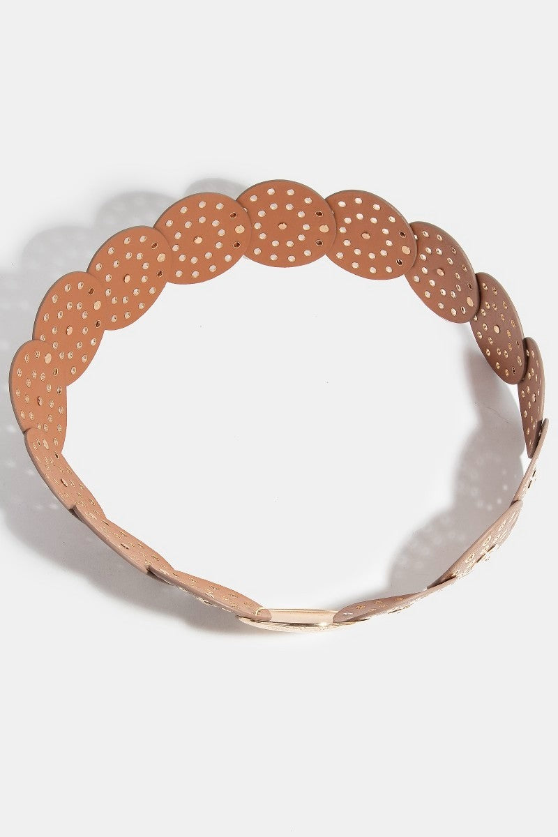 Vegan Leather Grommet Disc Chain Belt