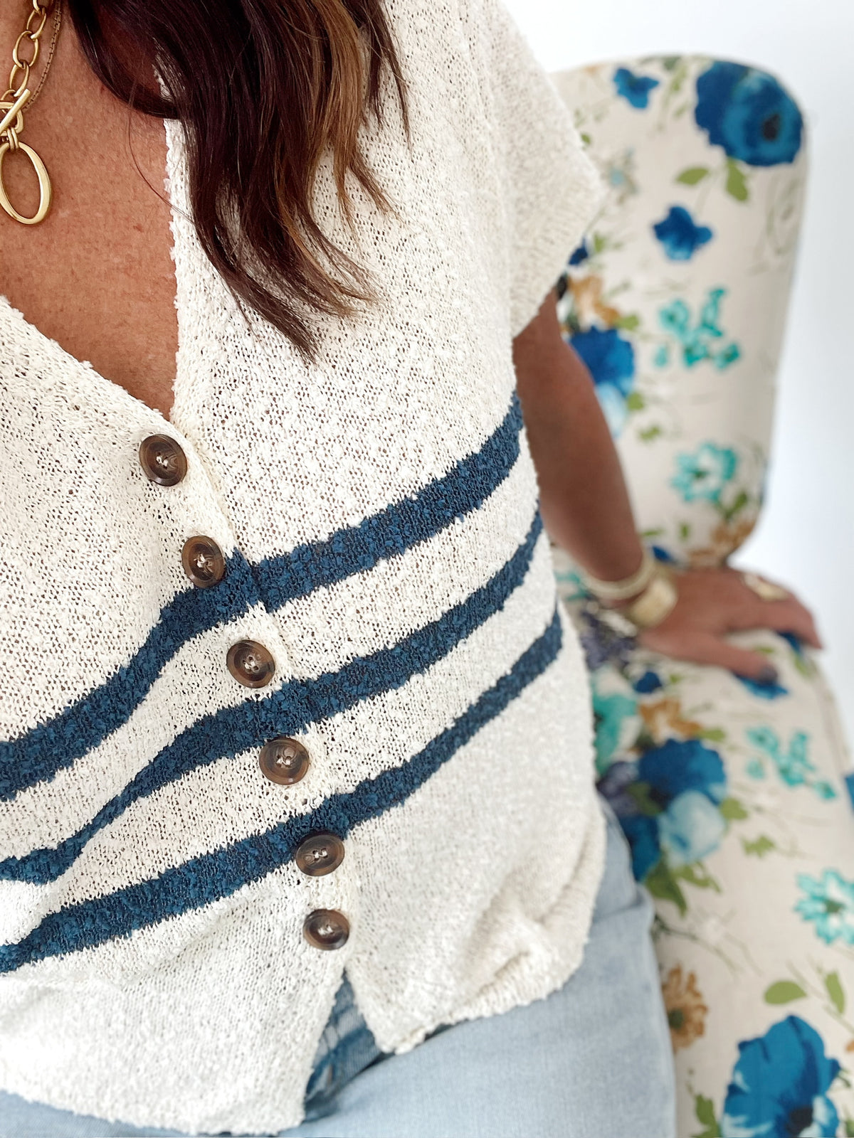 Gabby Stripe Button Down Vest