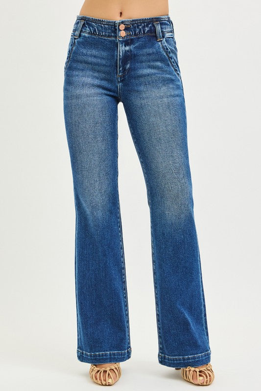 Tori High Rise Flare Double Button Jeans