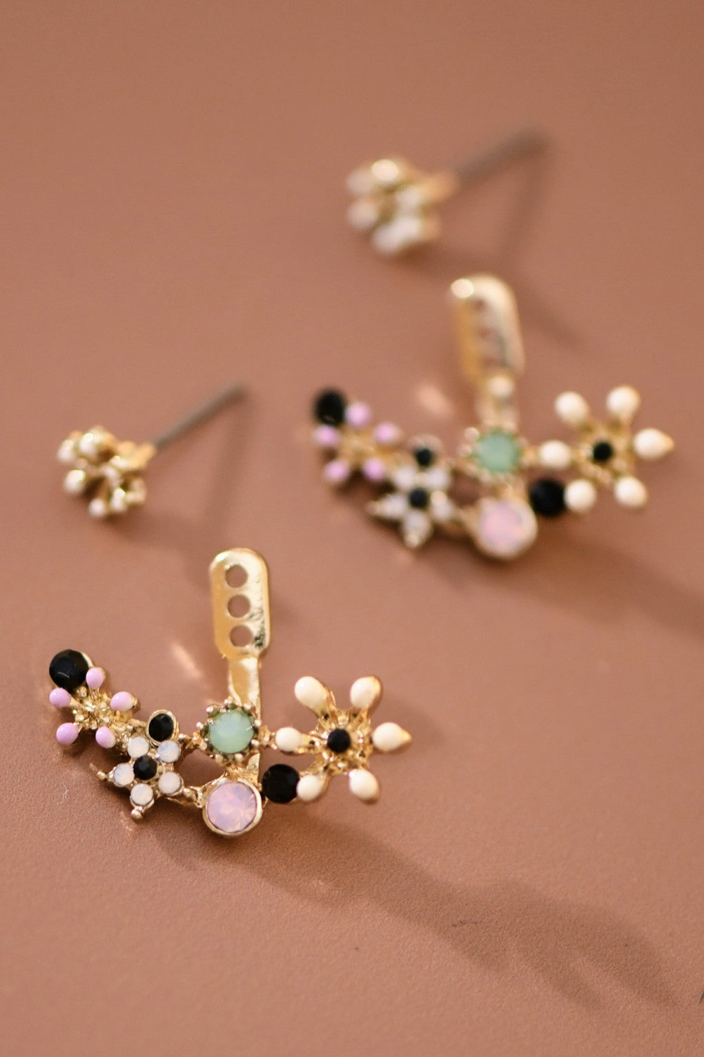 Mixed Crystal Ear Jacket Studs