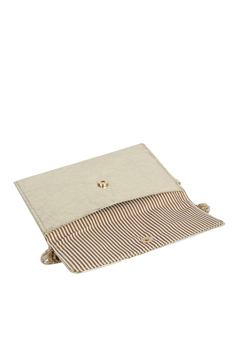Metallic Sequin Fringe Clutch Bag Gold