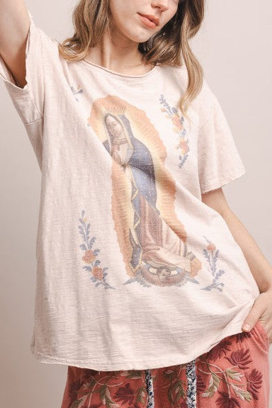 Bluevelvet Virgin Mary Print Washed Tee