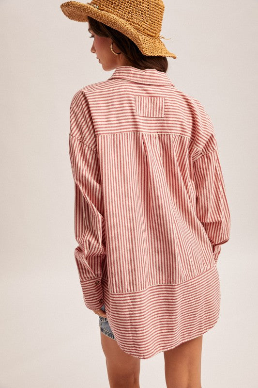 Kate Oversized Stripe Shirt Red