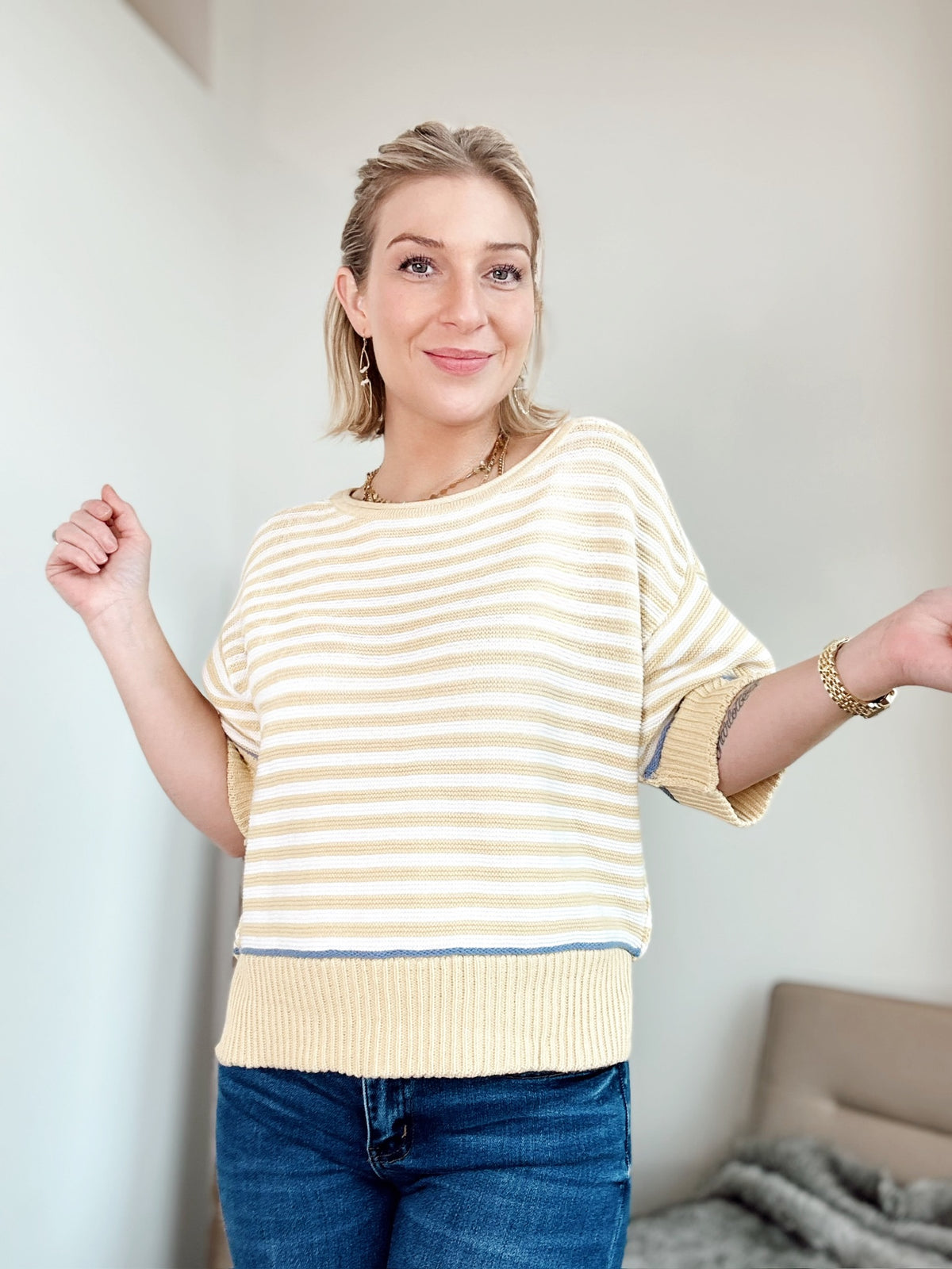 Teddy Stripe Sweater Butter Yellow