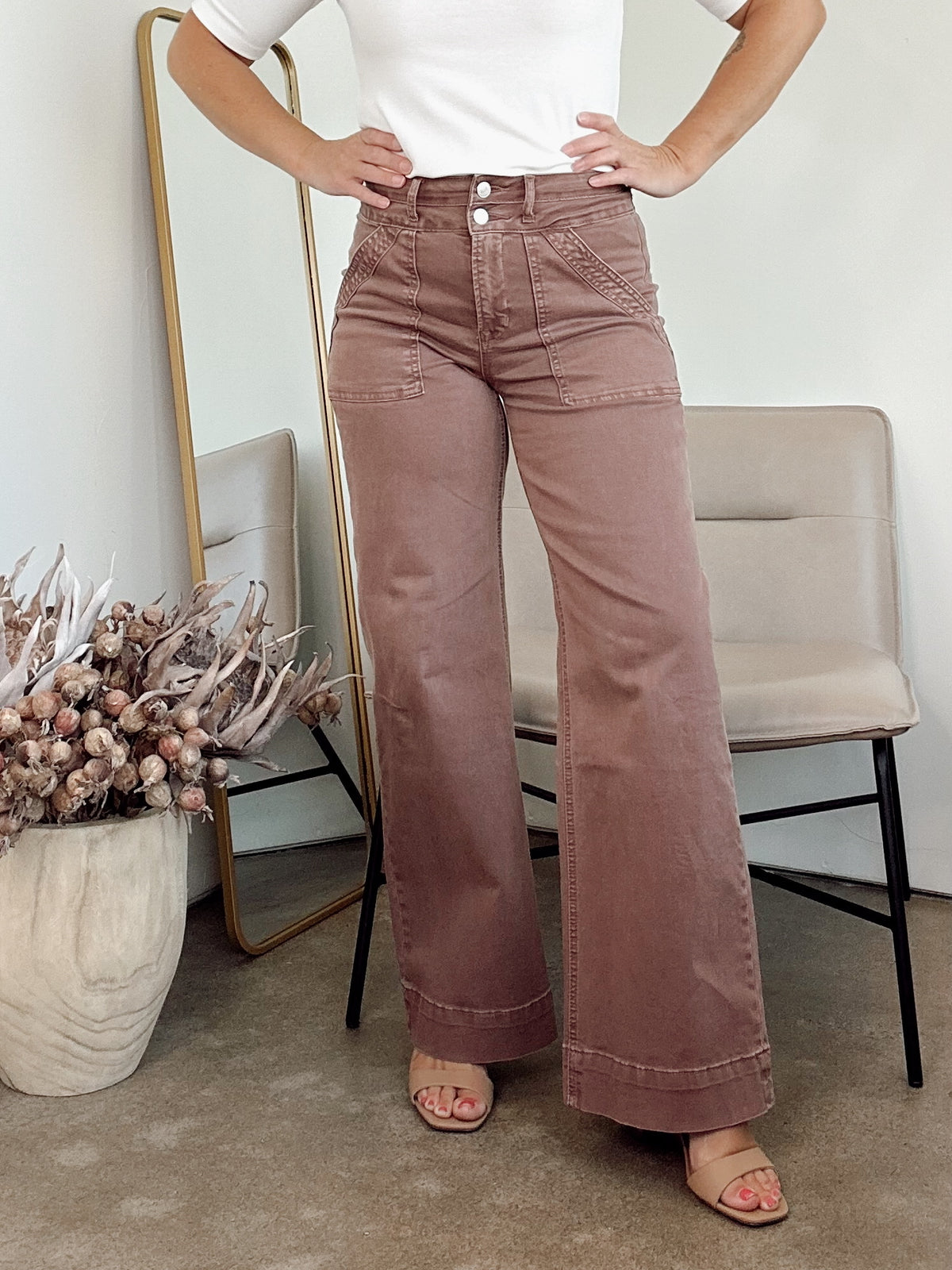 Dina High Rise Wide Leg Pants Cocoa