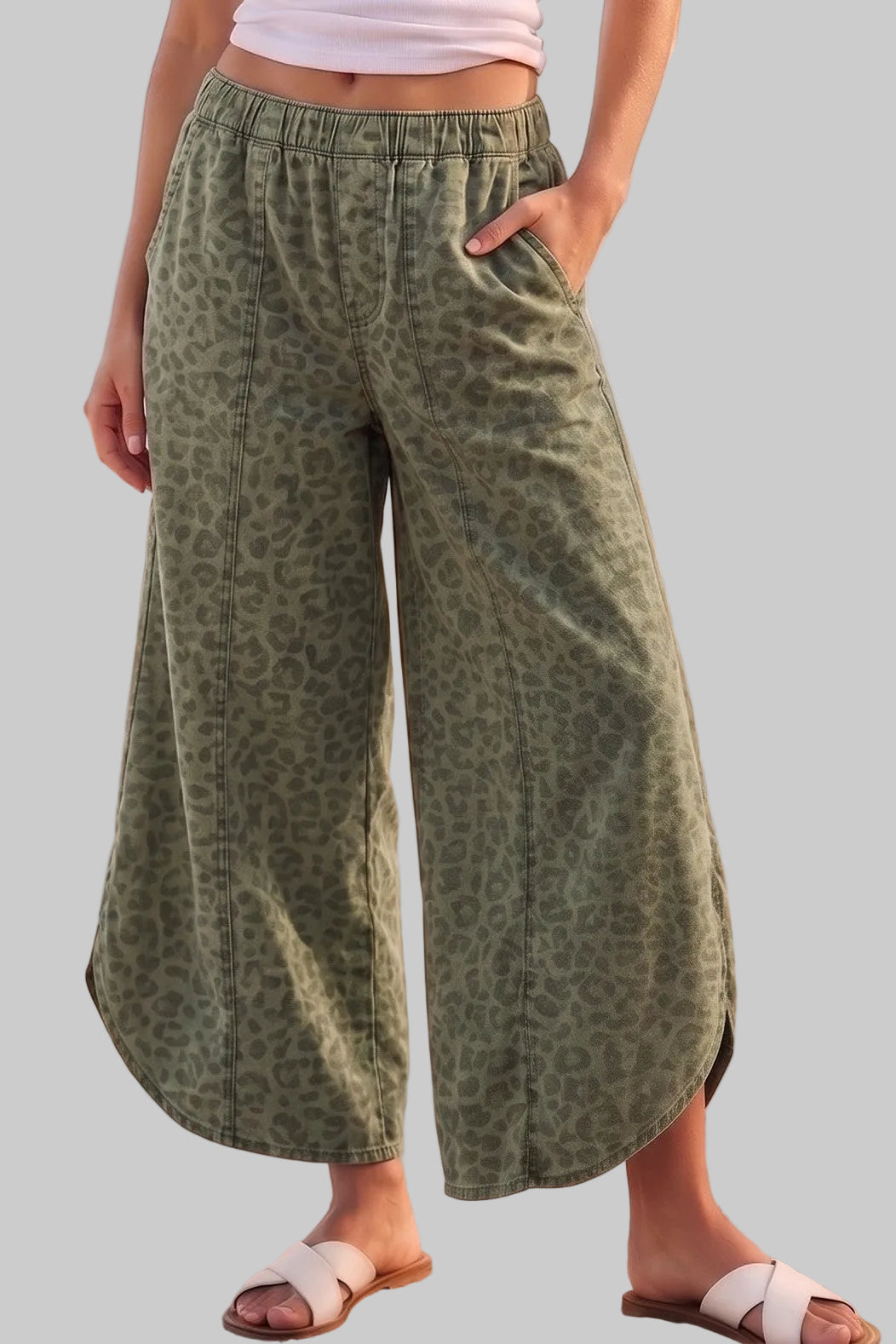 Nyla Tulip Washed Jeans Olive Leopard