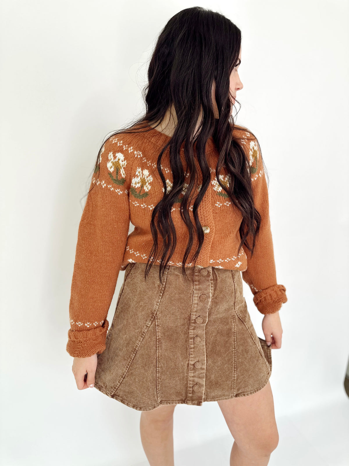 Charity Washed Corduroy Flare Mini Skirt