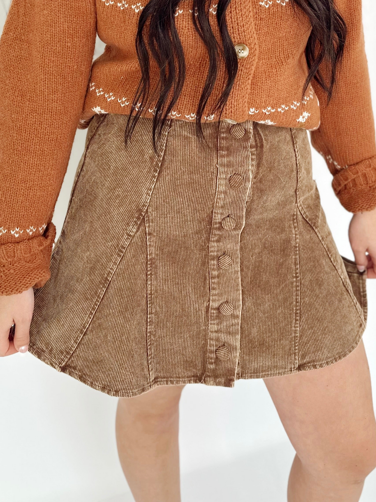 Charity Washed Corduroy Flare Mini Skirt
