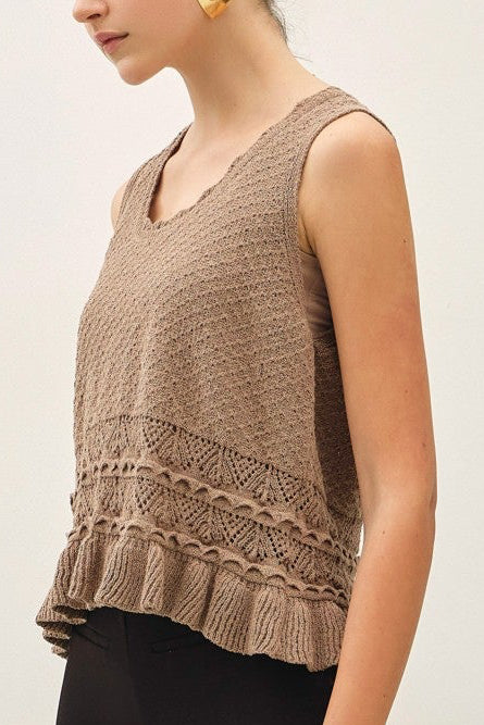 Kacie Ruffled Crochet Knit Tank Top