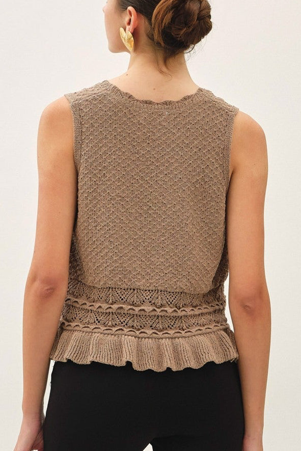 Kacie Ruffled Crochet Knit Tank Top