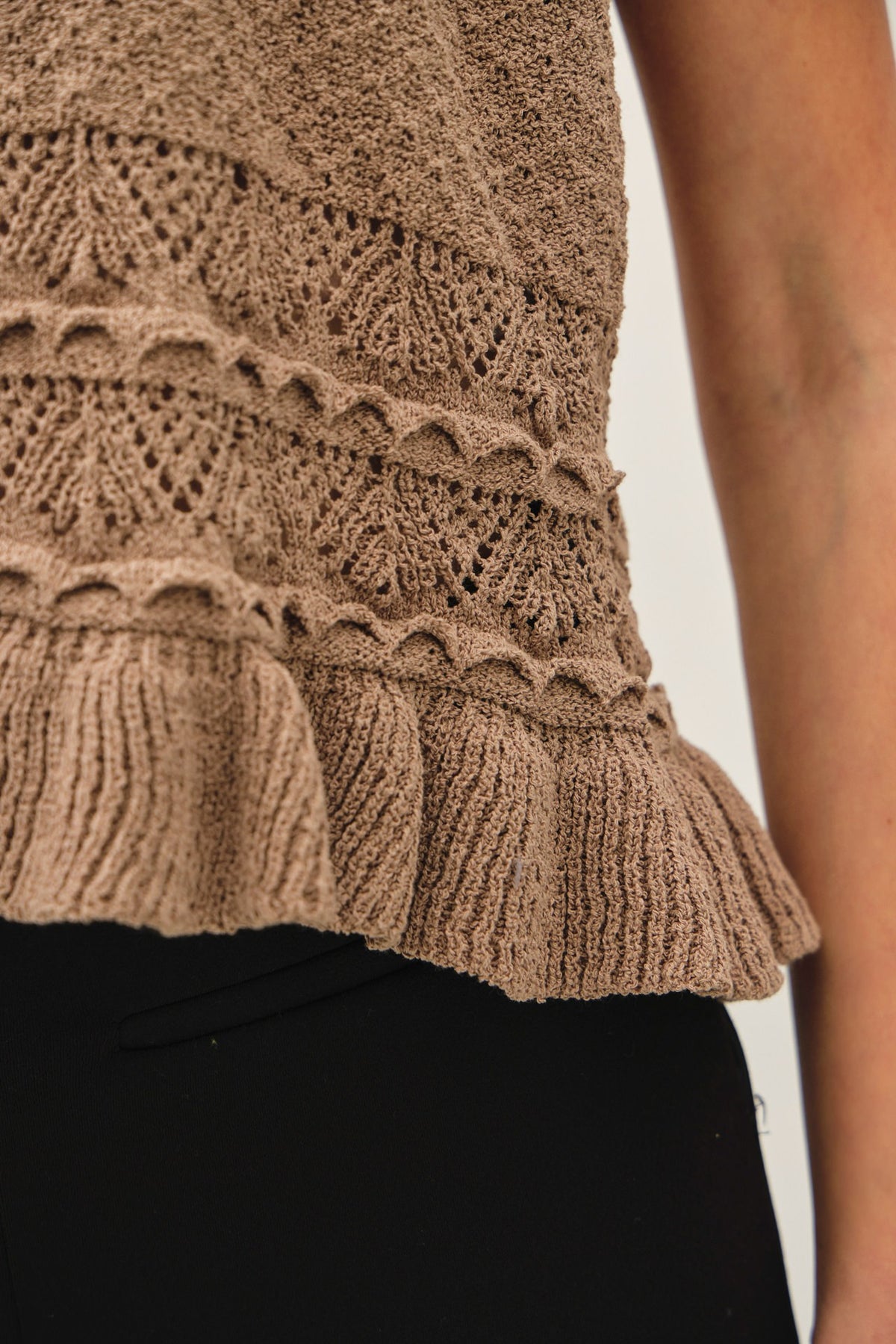 Kacie Ruffled Crochet Knit Tank Top