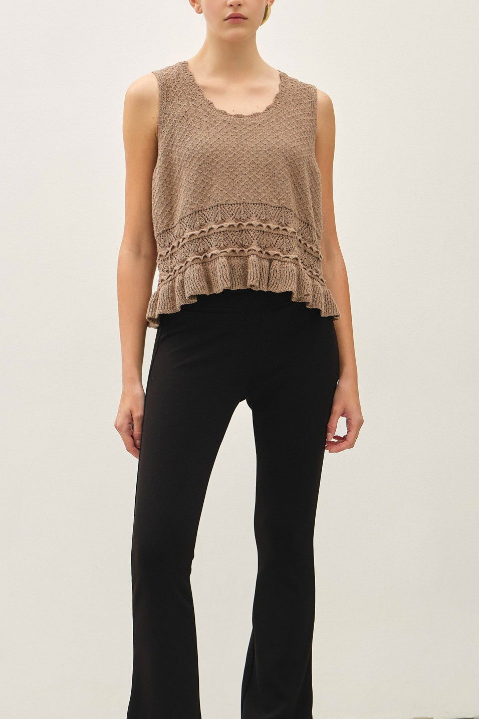 Kacie Ruffled Crochet Knit Tank Top