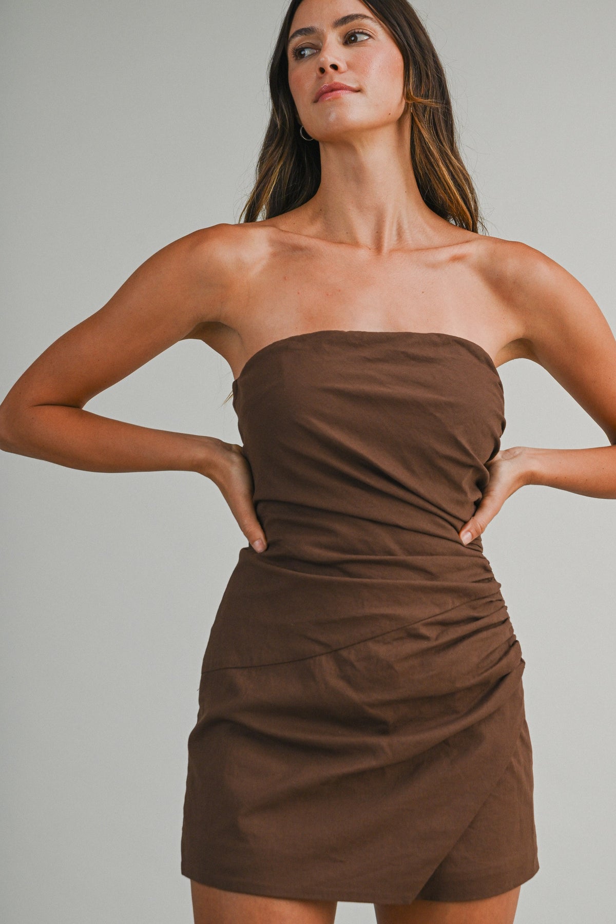 Zola Strapless Wrap Romper Chocolate Brown