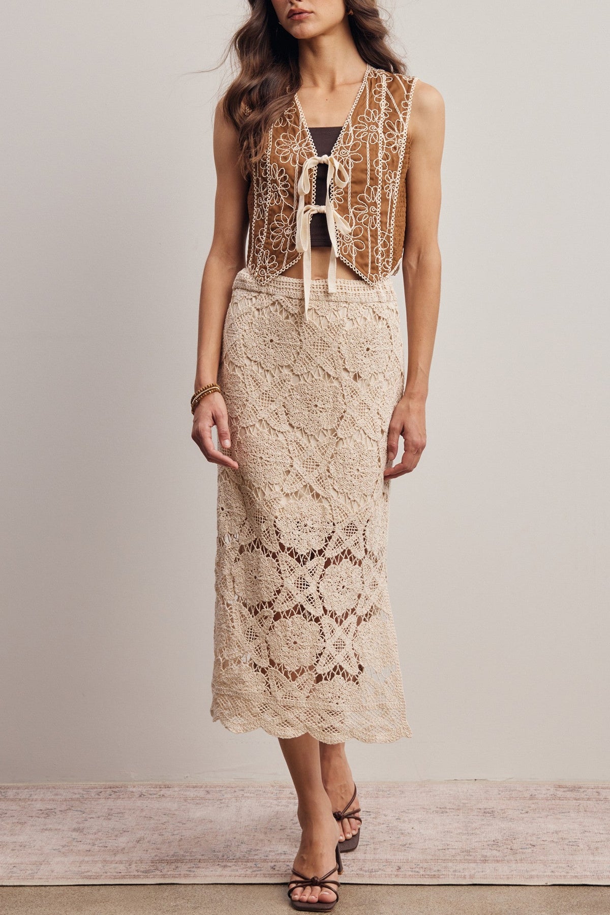 Alicia Crochet Lace Midi Skirt
