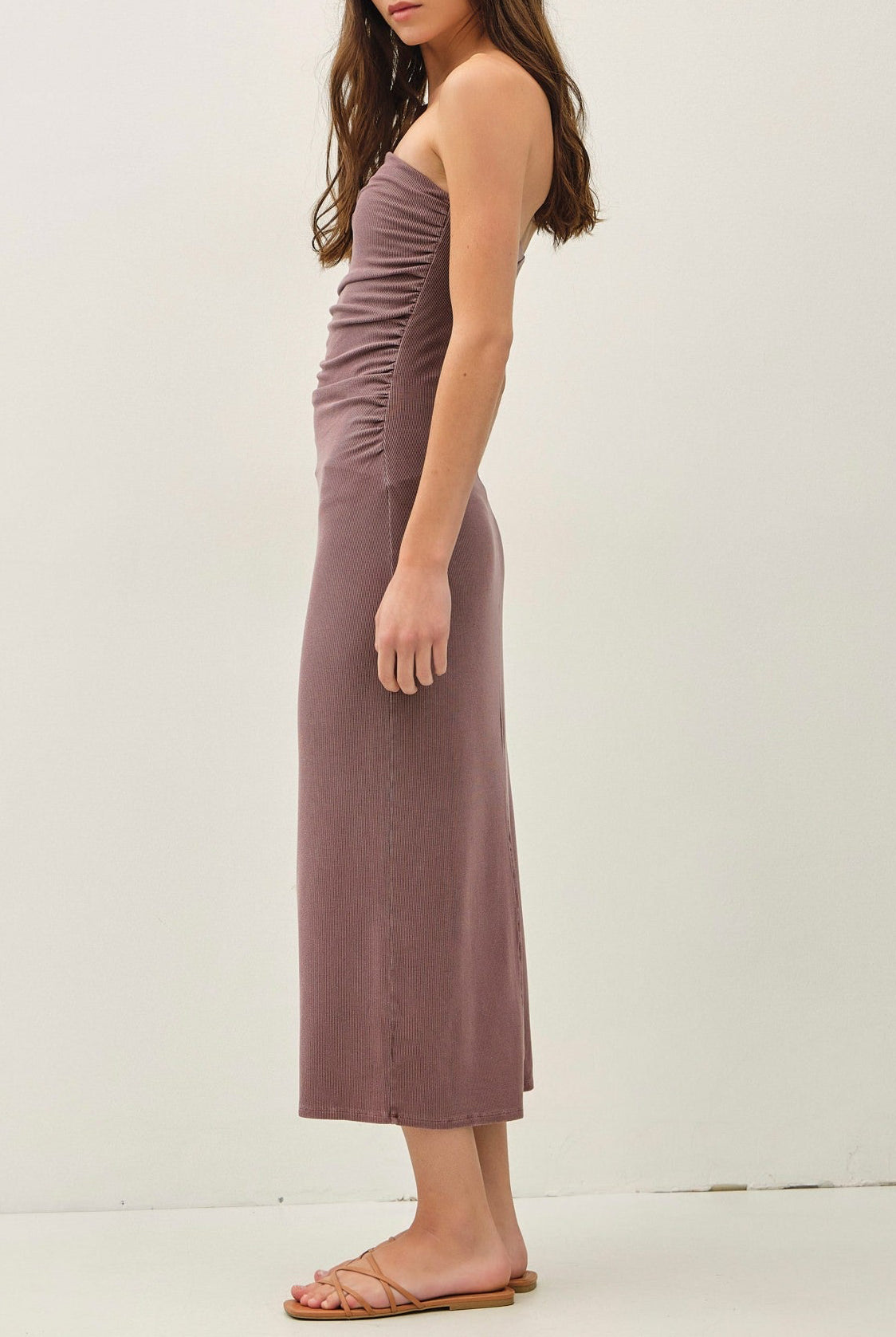 Christina Ribbed Midi Tube Dress Sepia