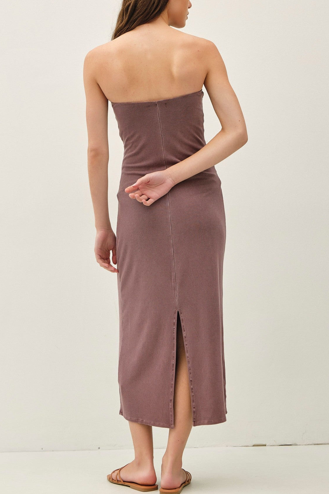 Christina Ribbed Midi Tube Dress Sepia