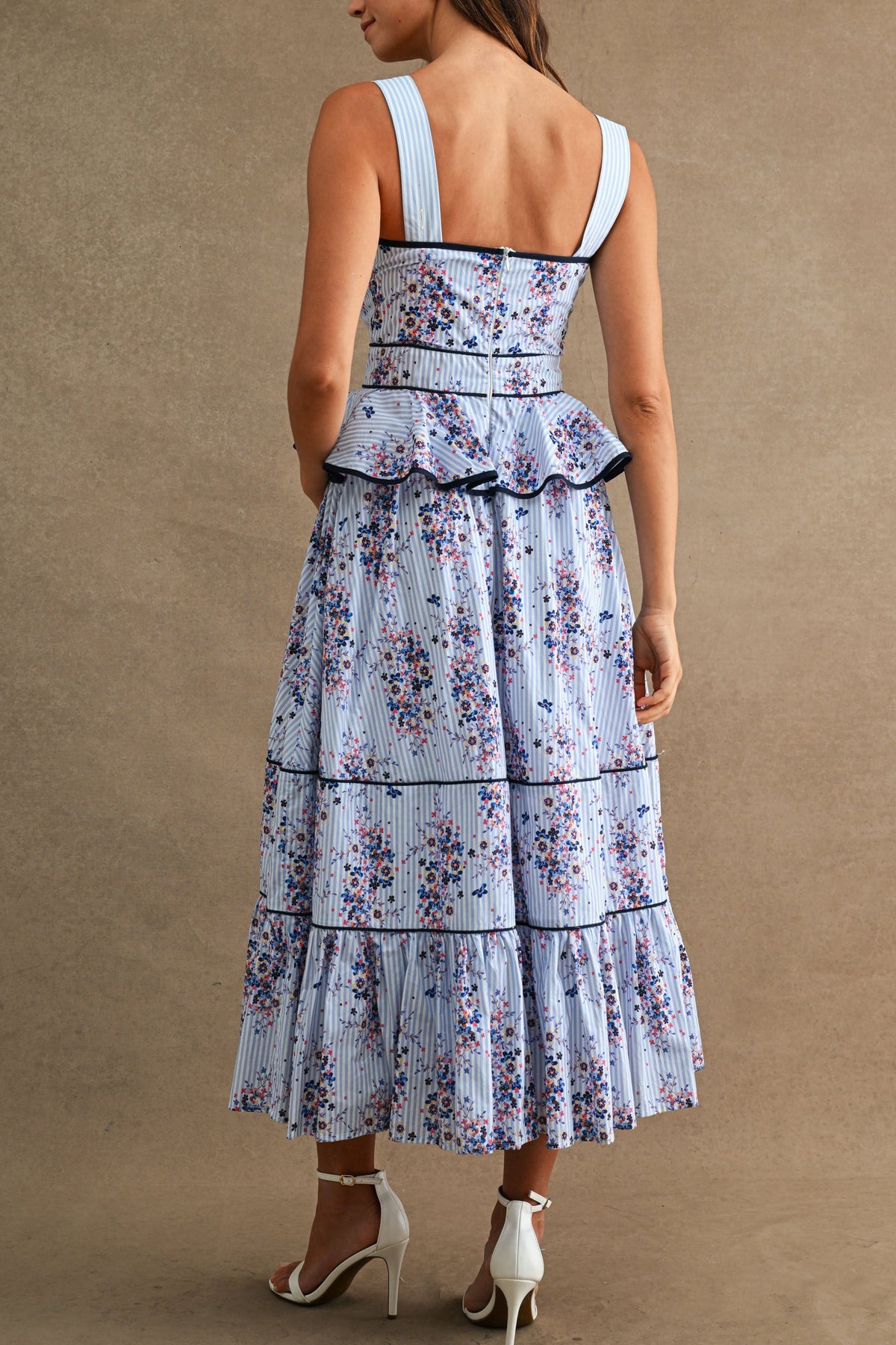 Grace Floral Peplum Waist Midi Dress