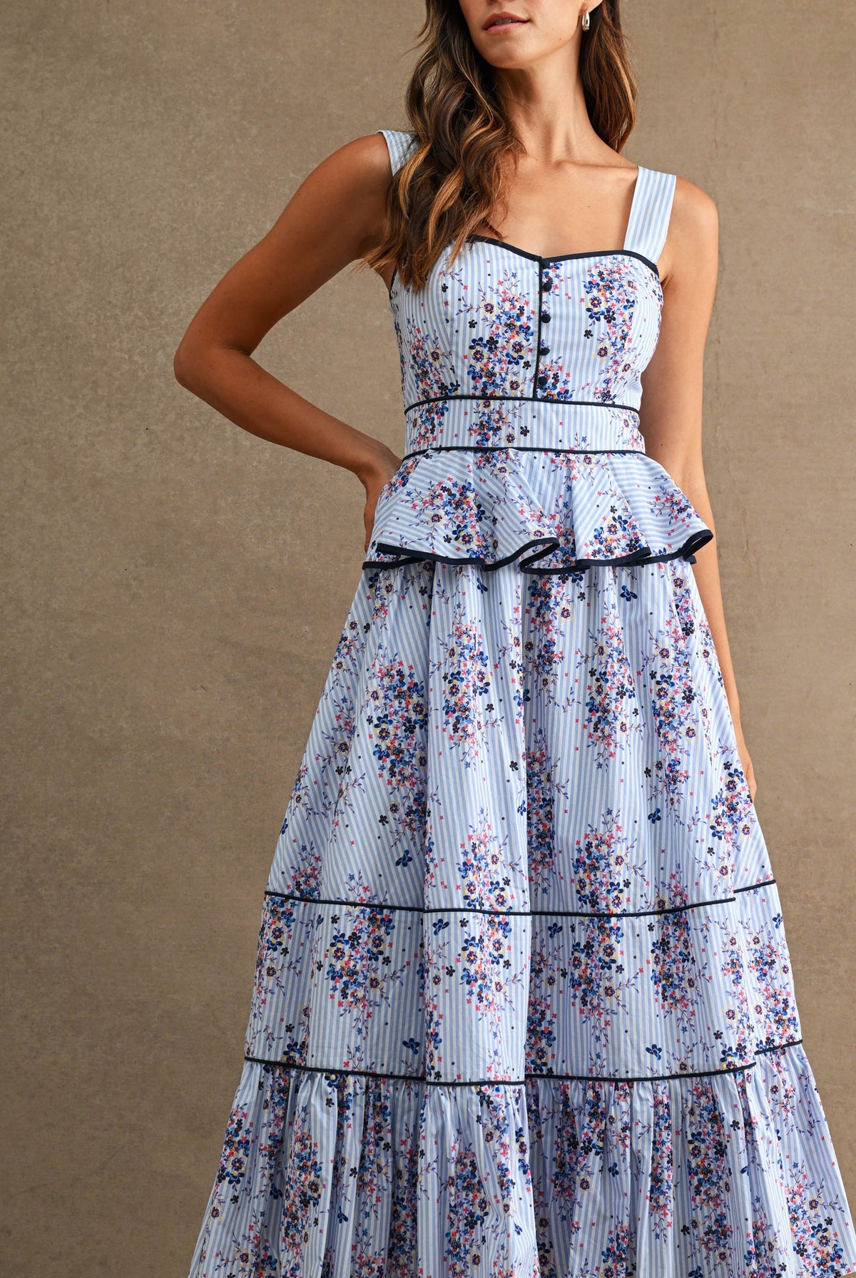 Grace Floral Peplum Waist Midi Dress