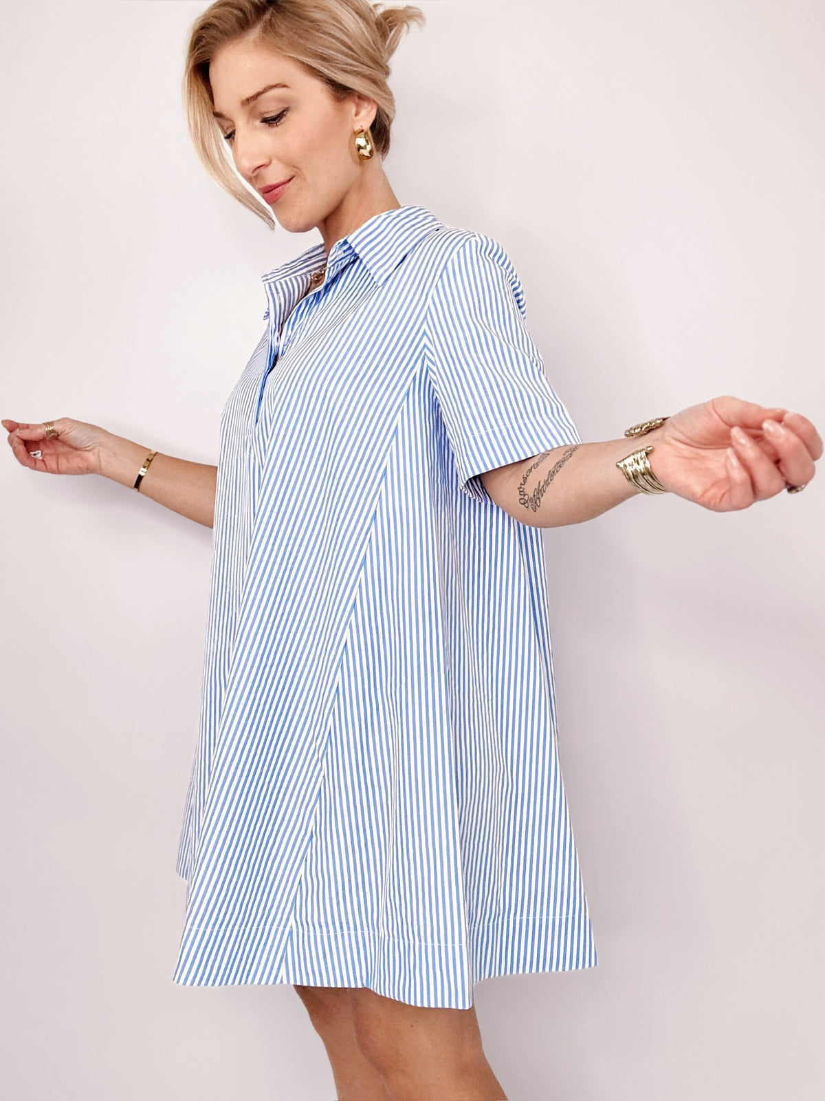Leanne Striped A-Line Shirt Swing Dress