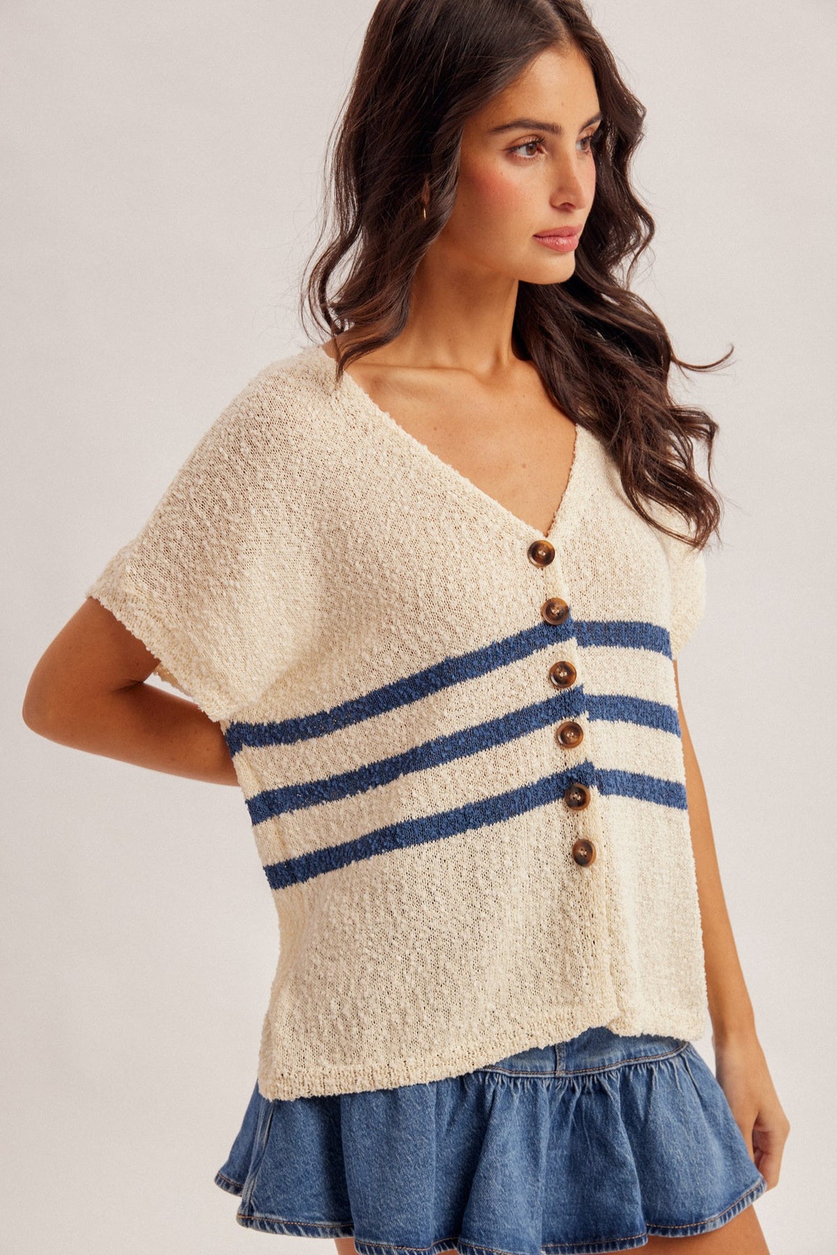 Gabby Stripe Button Down Vest