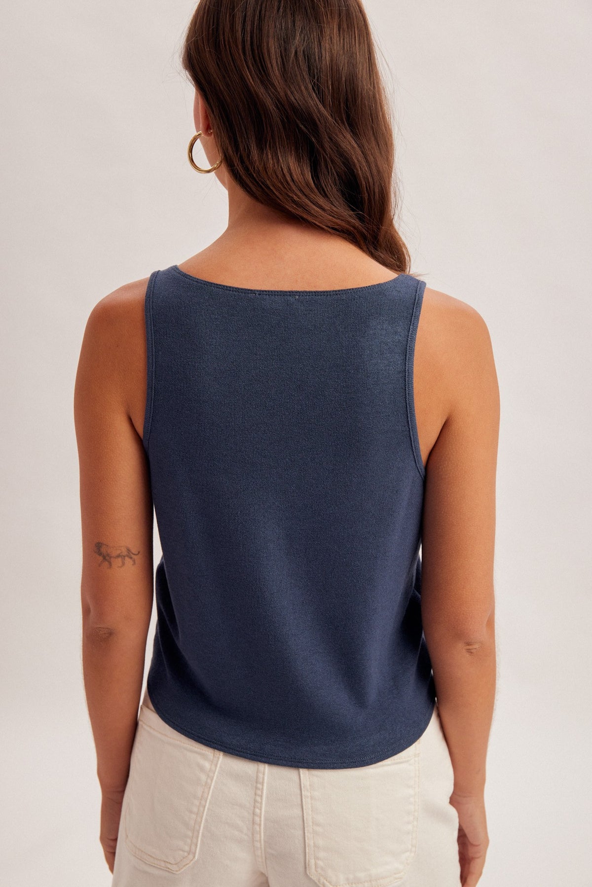 Janice Embellished Ruched Tank Top Navy