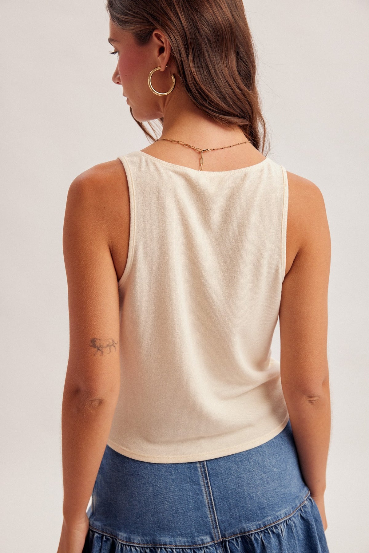 Janice Embellished Ruched Tank Top Ecru