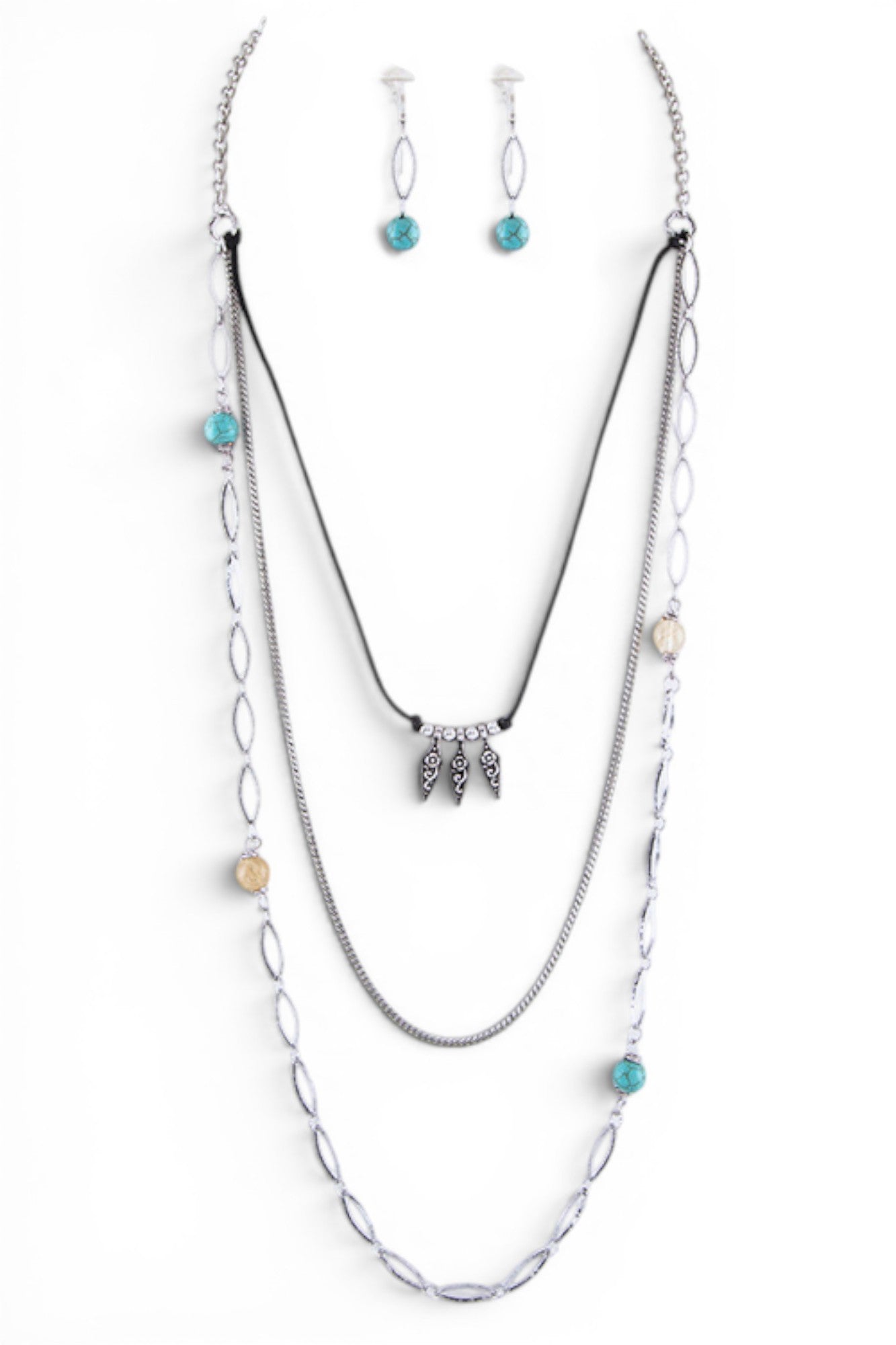 Beads Metal Arrowhead Layer Necklace Silver